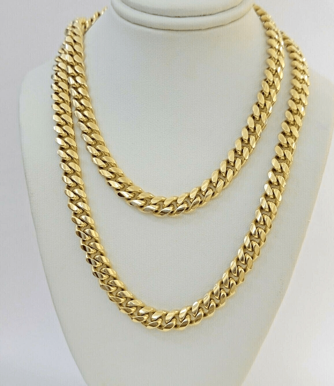 Real 14k Yellow Gold Chain Miami Cuban Link Necklace Men Solid 8mm 18 Inch Short - GoldenlinQ